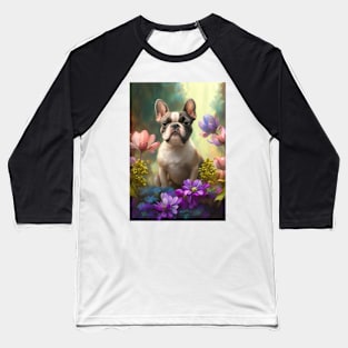 Pied French Bulldog Flower Garden Card Baseball T-Shirt